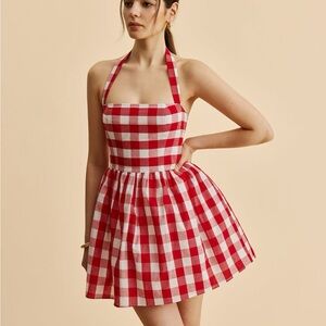 Commense NWT Red and White Plaid Halter Mini Dress